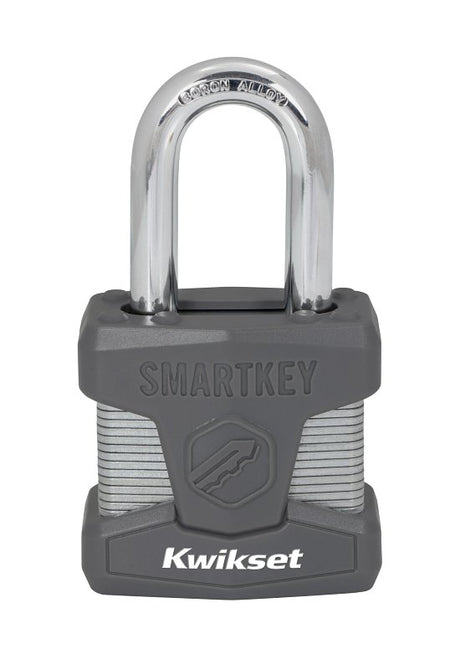 Kwikset 90260-042 Padlock, Keyed Alike Key, 0.35 in Dia Shackle, 1-1/2 in H Shackle, Boron Carbide Shackle, Steel Body