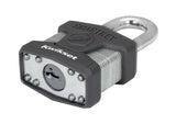Kwikset 90260-042 Padlock, Keyed Alike Key, 0.35 in Dia Shackle, 1-1/2 in H Shackle, Boron Carbide Shackle, Steel Body