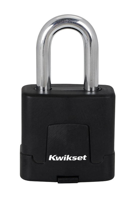 Kwikset 90260-043 Padlock, Keyed Alike Key, 0.35 in Dia Shackle, 1-1/2 in H Shackle, Boron Carbide Shackle, Steel Body