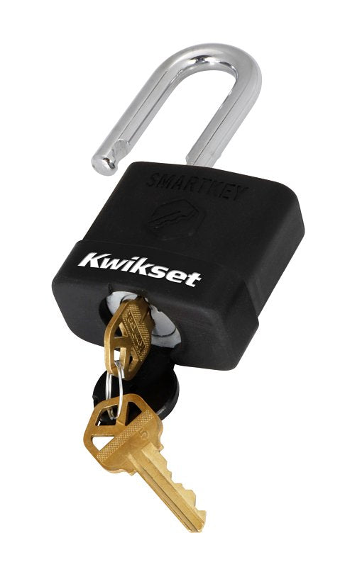 Kwikset 90260-045 Padlock, Keyed Alike Key, 0.35 in Dia Shackle, 1-1/2 in H Shackle, Boron Carbide Shackle, Steel Body