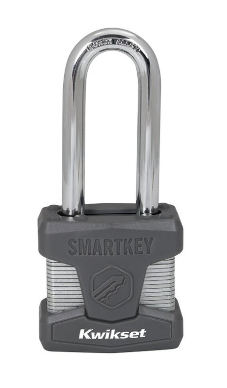 Kwikset 90260-048 Padlock, Keyed Alike, Smart Key, 0.35 in Dia Shackle, 2-1/2 in H Shackle, Boron Carbide Shackle