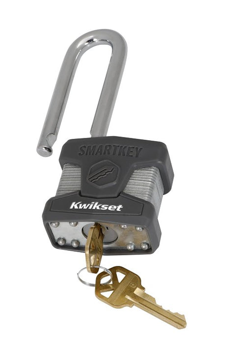Kwikset 90260-048 Padlock, Keyed Alike, Smart Key, 0.35 in Dia Shackle, 2-1/2 in H Shackle, Boron Carbide Shackle