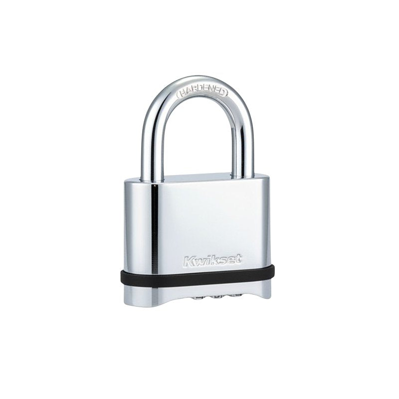 Kwikset 90260-204 Padlock, No Key, 0.31 in Dia Shackle, 1 in H Shackle, Steel Shackle, Zinc Body, Chrome
