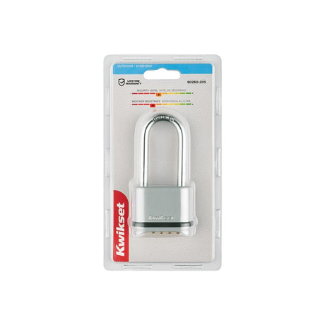 Kwikset 90260-205 Padlock, No Key, 0.31 in Dia Shackle, 2-1/4 in H Shackle, Steel Shackle, Zinc Body, Chrome