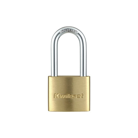 Kwikset 90260-324 Padlock, Keyed Different Key, 0.24 in Dia Shackle, 1-9/16 in H Shackle, Steel Shackle, Brass Body