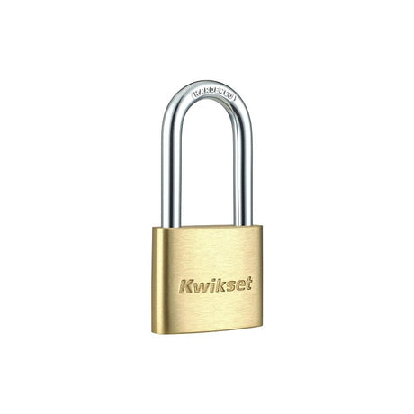 Kwikset 90260-325 Padlock, Keyed Alike Key, 0.24 in Dia Shackle, 1-9/16 in H Shackle, Steel Shackle, Brass Body, Satin