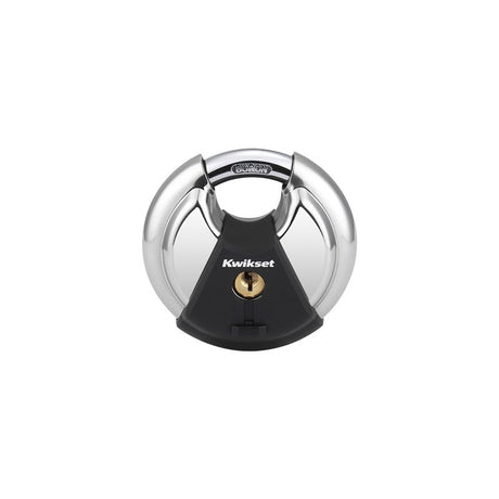 Kwikset 90260-502 Discus Padlock, Keyed Alike Key, 0.37 in Dia Shackle, 0.61 in H Shackle, Boron Carbide Shackle