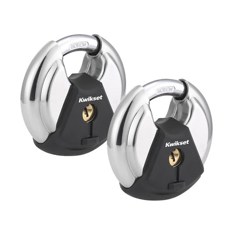 Kwikset 90260-502 Discus Padlock, Keyed Alike Key, 0.37 in Dia Shackle, 0.61 in H Shackle, Boron Carbide Shackle