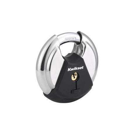Kwikset 90260-503 Padlock, Keyed Different Key, 0.42 in Dia Shackle, 9/16 in H Shackle, Boron Carbide Shackle, Polished