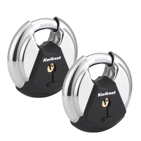 Kwikset 90260-504 Discus Padlock, Keyed Alike Key, 0.42 in Dia Shackle, 0.66 in H Shackle, Boron Carbide Shackle
