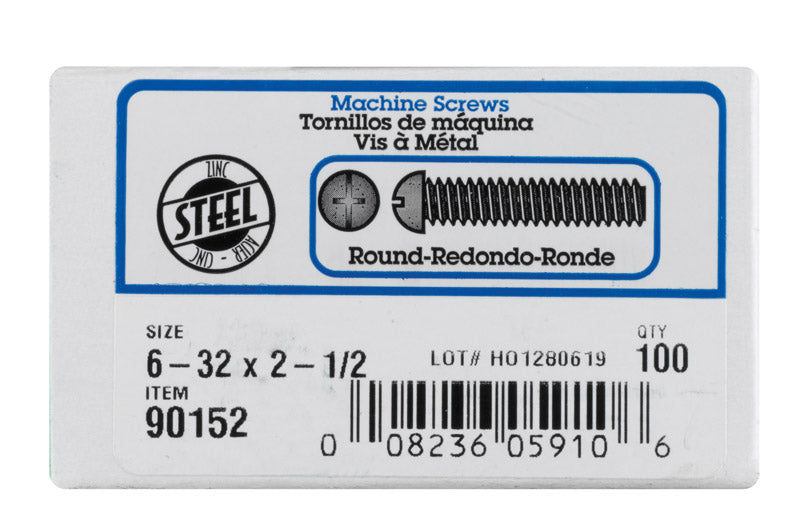 HILLMAN No. 6-32 X 2-1/2 in. L Combination Round Head Zinc-Plated Steel Machine Screws 100 pk