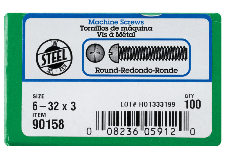 HILLMAN No. 6-32 X 3 in. L Combination Round Head Zinc-Plated Steel Machine Screws 100 pk