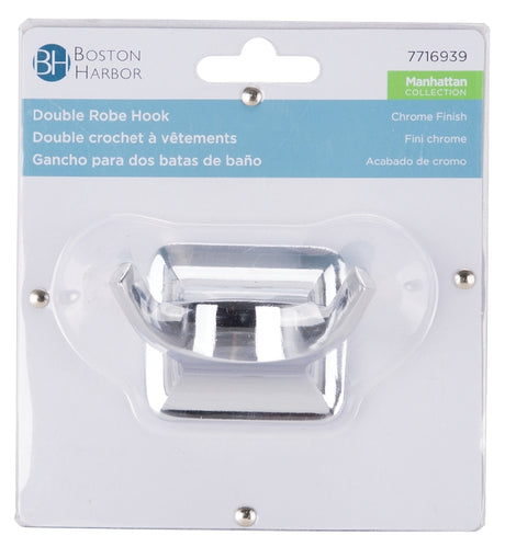 Boston Harbor PBC8503-3L Double Robe Hook, 2-Hook, Zinc, Chrome, Wall Mounting