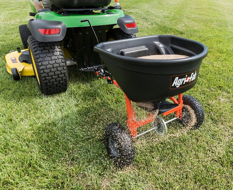 Agri-Fab 45-0527 Broadcast Spreader, 17,500 sq-ft Coverage Area, 110 lb Hopper, Poly Hopper, Pneumatic Wheel