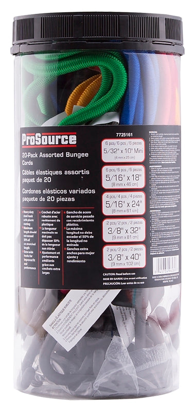 ProSource FH64030 Stretch Cord Set, Polypropylene, Black/Blue/Red/Green/Yellow, Hook End