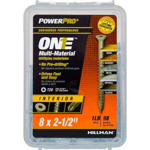 HILLMAN POWERPRO ONE No. 8 X 2-1/2 in. L Star Flat Head Coarse Multi-Material Screw