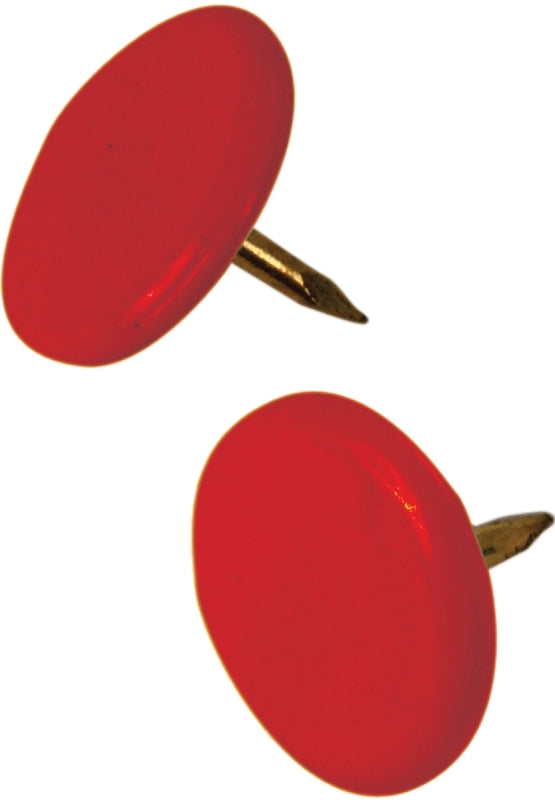 Hillman 122673 Thumb Tack, 15/64 in Shank, Steel, Painted, Red, Cap Head, Sharp Point, Pack of 6