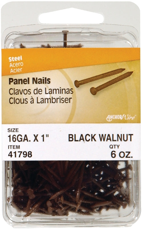 Hillman 41798 Panel Nail, 1 in L, Steel, Panel Head, Ring Shank, Walnut, 6 oz, Pack of 5