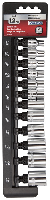 Vulcan TS1012S-P Socket Set, Chrome Vanadium Steel, Chrome