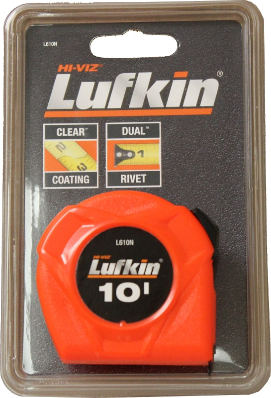 Crescent Lufkin Hi-Viz Series L610N Tape Measure, 10 ft L Blade, 1/2 in W Blade, Steel Blade, Plastic Case