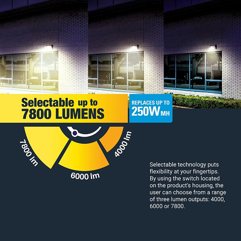 Halo WXP Series WXPM80LSFSUNVDBZ Wall Pack, 60 W, 120/277 V, LED, 7520 Lumens, 5000 K, Aluminum