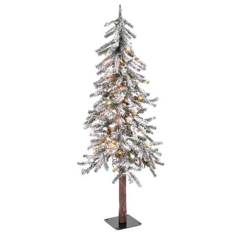 Gerson 4 ft. Slim Incandescent 100 ct Flocked Alpine Christmas Tree, Pack of 2