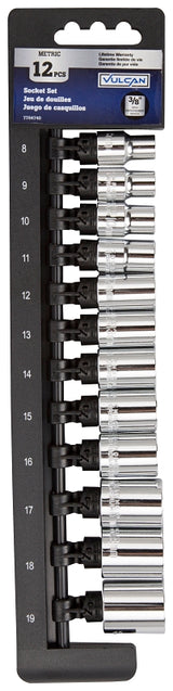 Vulcan TS1012M-P Socket Set, Chrome Vanadium Steel, Chrome