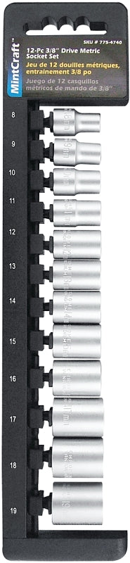 Vulcan TS1012M-P Socket Set, Chrome Vanadium Steel, Chrome