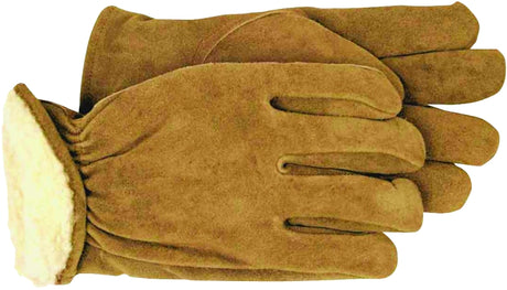 Boss 4176M Gloves, Men's, M, Keystone Thumb, Open, Shirred Elastic Back Cuff, Cowhide Leather, Brown