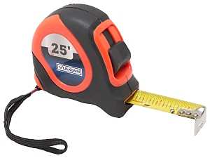 Vulcan 26-7.5X25-R Tape Measure, 25 ft L Blade, 1 in W Blade, Steel Blade, ABS Plastic Case, Orange Case