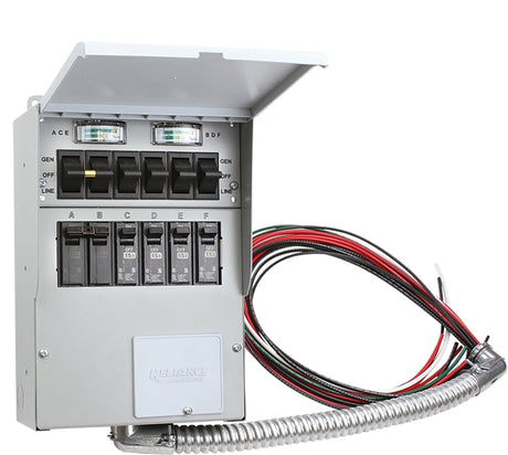 Reliance Controls Pro/Tran Series 30216A Transfer Switch, 1-Phase, 30 A, 120/250 V, 7-Circuit, 6-Breaker, Surface