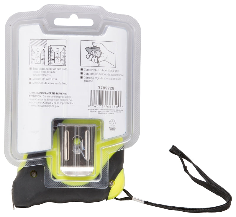 Vulcan 26-7.5X25-G Tape Measure, 25 ft L Blade, 1 in W Blade, Steel Blade, ABS Plastic Case, Lime Case