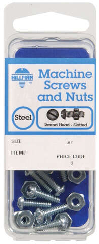 HILLMAN No. 8-32 in. X 1 in. L Slotted Round Head Zinc-Plated Steel Machine Screws 10 pk, Pack of 10