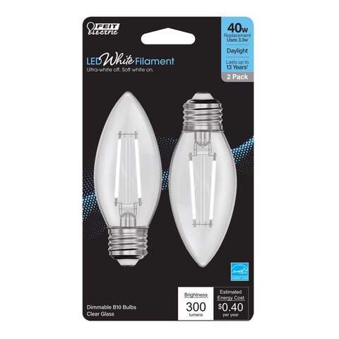 Feit White B10 E26 (Medium) Filament LED Bulb Daylight 40 Watt Equivalence 2 pk