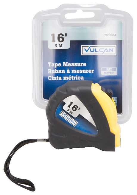 Vulcan 56-5X19-A Tape Measure, 16 ft L Blade, 3/4 in W Blade, Steel Blade, ABS Plastic Case, Yellow Case