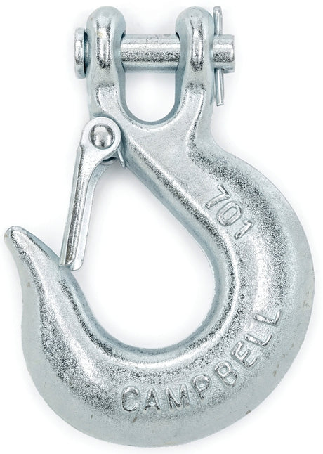 Campbell T9700624 Clevis Slip Hook with Latch, 3/8 in, 5400 lb Working Load, 43 Grade, Steel, Zinc