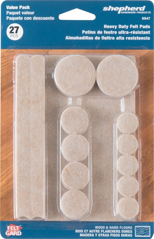 Shepherd Hardware 9947 Protective Pad Kit, Felt Cloth, Beige, 6 in L, 4-1/4 in W, Rectangular