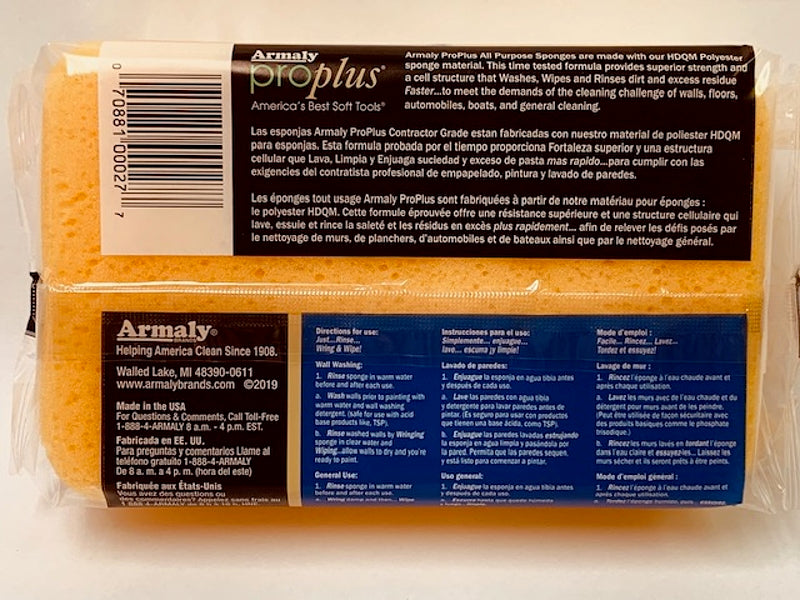 Armaly ProPlus 00027 Large Economy Sponge, 7 in L, 4-1/2 in W, 2-2/5 in Thick, Polyester, Yellow