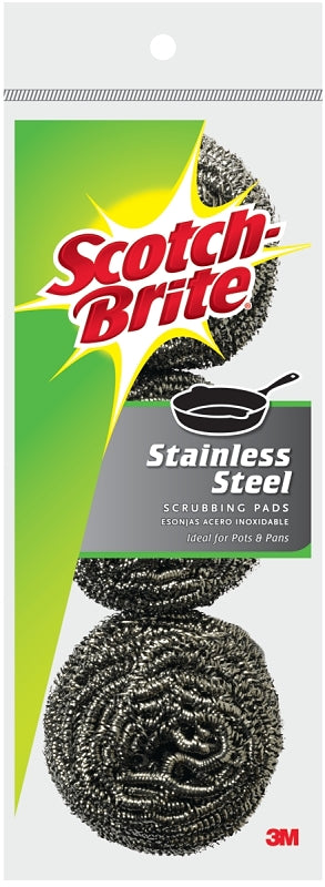 Scotch-Brite 214C Scrub Pad, Steel Abrasive, Silver