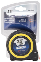 Vulcan 58-7.5X25-A Tape Measure, 25 ft L Blade, 1 in W Blade, Steel Blade, ABS Plastic Case, Yellow Case