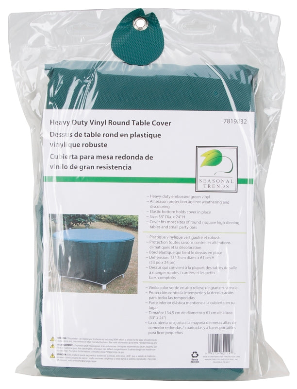 Seasonal Trends CVRA-RT-D Table Cover, 53 in L, 53 in W, 24 in H, Vinyl, Green
