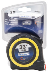 Vulcan 58-10X25-A Tape Measure, 33 ft L Blade, 1 in W Blade, Steel Blade, ABS Plastic Case, Yellow Case