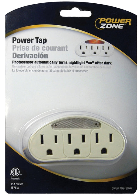 PowerZone ORADL101 Outlet Tap, 125 V, 3-Outlet, White