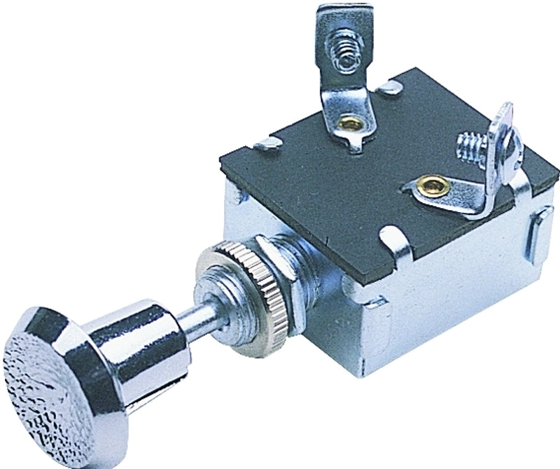 Calterm 42200 Push/Pull Switch, 15 A, 12 VDC, Screw Terminal, Nickel Housing Material, Chrome