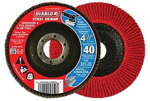 Diablo Steel Demon DCX045040N01F Flap Disc, 4-1/2 in Dia, 7/8 in Arbor, 40 Grit, Ultra Coarse, Pack of 5