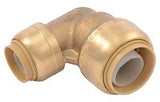 SharkBite U274LFA Reducing Pipe Elbow, 3/4 x 1/2 in, 90 deg Angle, Brass, 200 psi Pressure