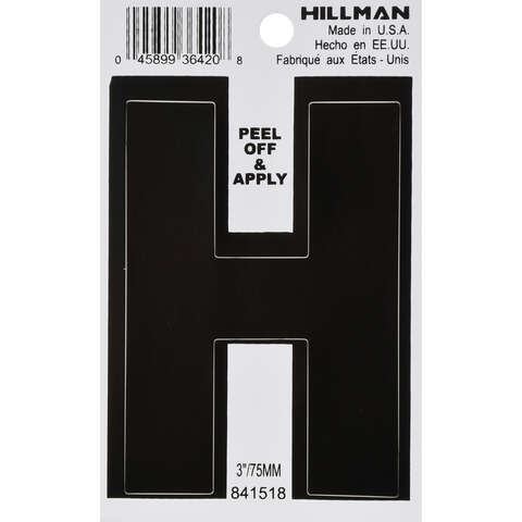 Hillman 3 in. Black Vinyl Self-Adhesive Letter H 1 pc, Pack of 6