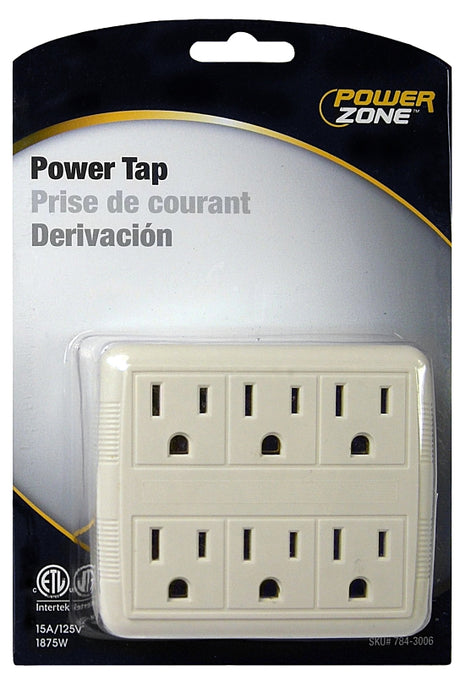 PowerZone OR801011 Outlet Tap, 125 V, 6-Outlet, White