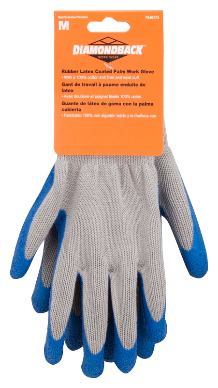 Diamondback GV-SHOWA/M Gripper Work Gloves, Men & Women, 9-1/8 in L, Knit Liner Cuff, Rubber Latex Coating, Grey & Blue