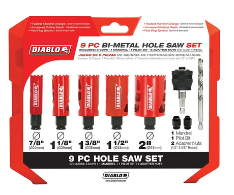 Diablo DHS09SGP Hole Saw Kit, 9-Piece, Bi-Metal